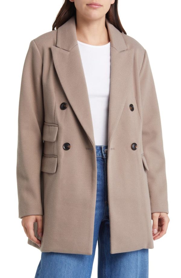 Bcbg Peak Lapel Double Breasted Coat Stone - Image 5