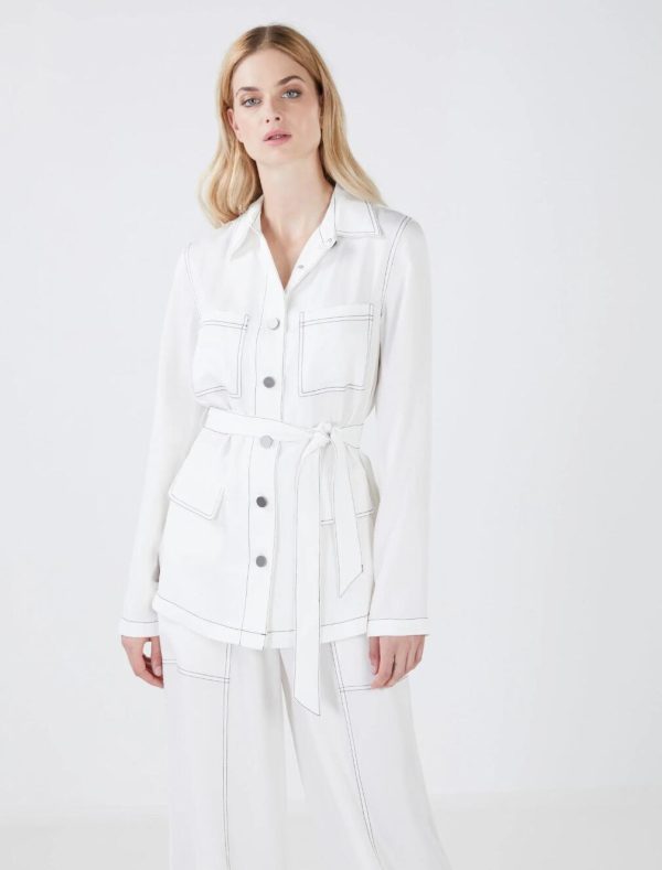 BCBG CASSANDRA LINEN SHIRT JACKET - OFF WHITE - Image 3