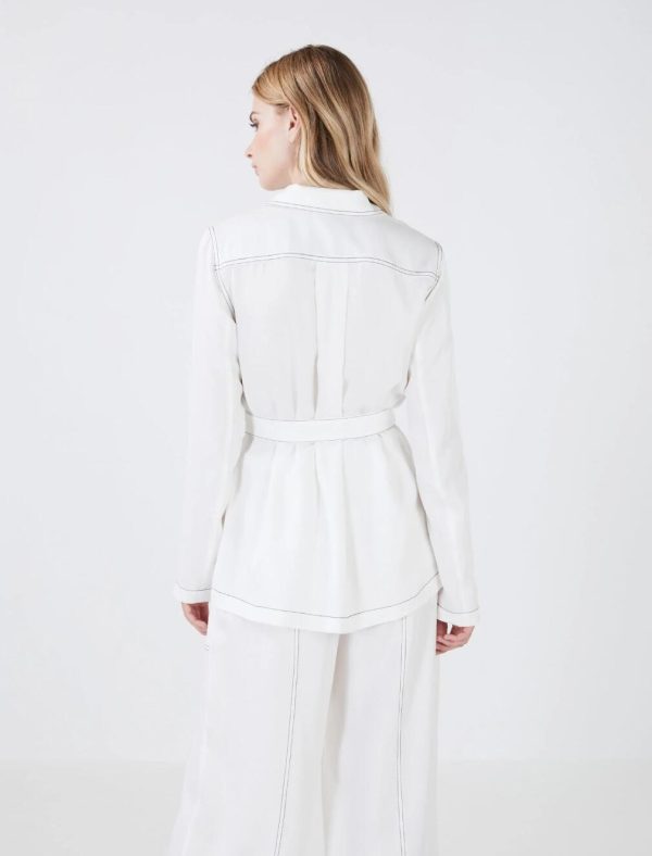 BCBG CASSANDRA LINEN SHIRT JACKET - OFF WHITE - Image 4