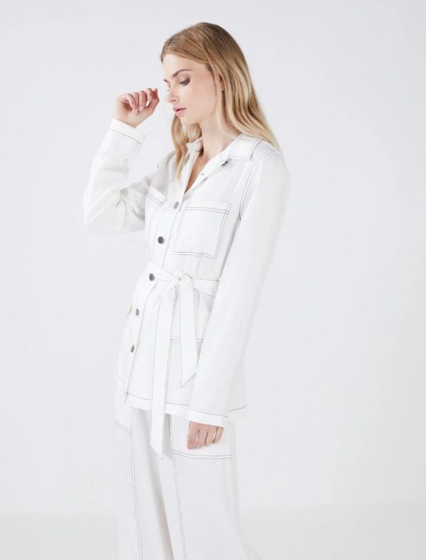 BCBG CASSANDRA LINEN SHIRT JACKET - OFF WHITE - Image 5