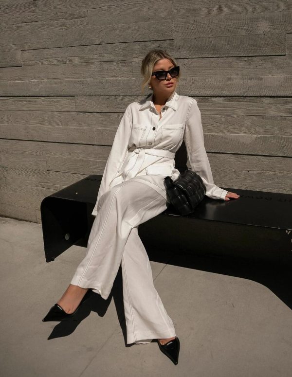 BCBG CASSANDRA LINEN SHIRT JACKET - OFF WHITE - Image 6