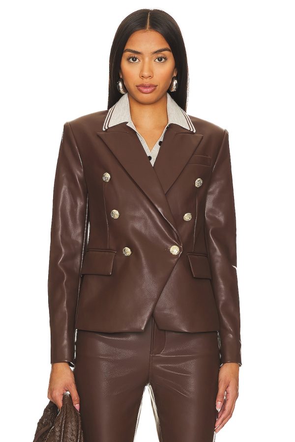 Bcbg Faux Leather Blazer Chocolate - Image 3