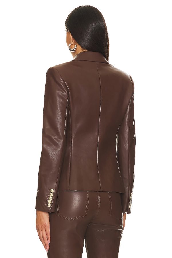 Bcbg Faux Leather Blazer Chocolate - Image 5