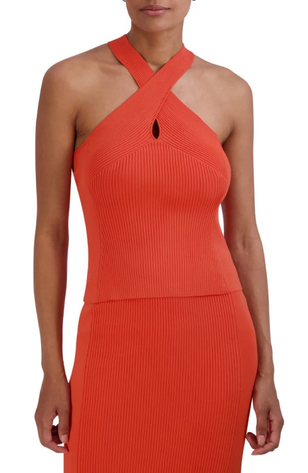 Bcbg Cutout Rib Halter Sweater Ginger