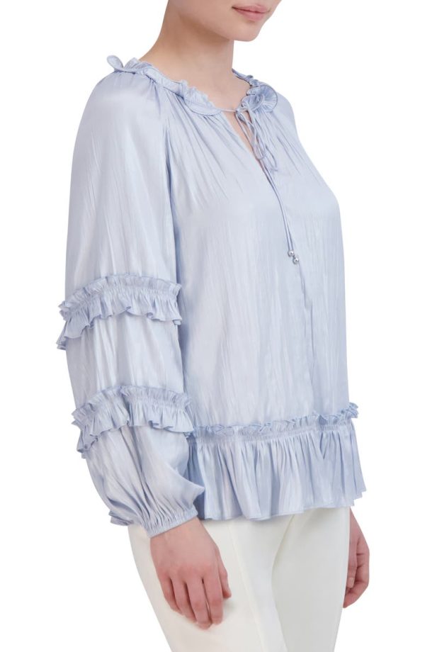 Bcbg Ruffle Long Sleeve Blouse Light Blue - Image 3