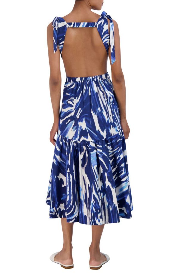 Bcbg Print Tie Strap Open Back Midi Dress Wave - Image 2