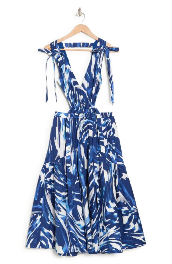 Bcbg Print Tie Strap Open Back Midi Dress Wave - Image 4