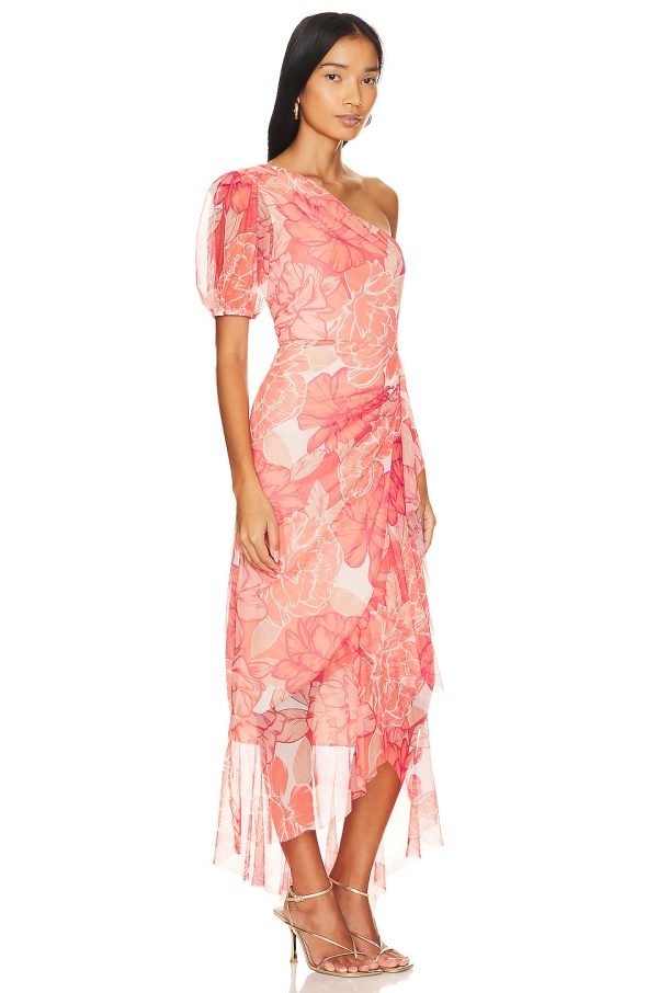 Bcbg One Shoulder Midi Dress Coral - Image 2