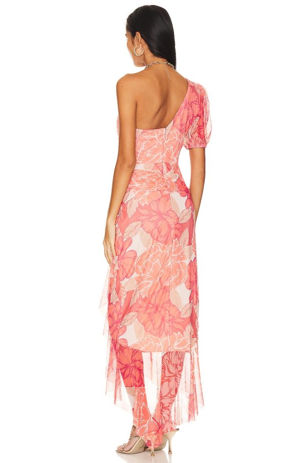 Bcbg One Shoulder Midi Dress Coral - Image 3