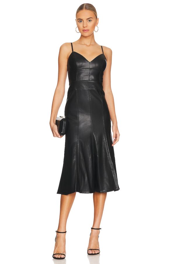 Bcbg Faux Leather Midi Dress Black