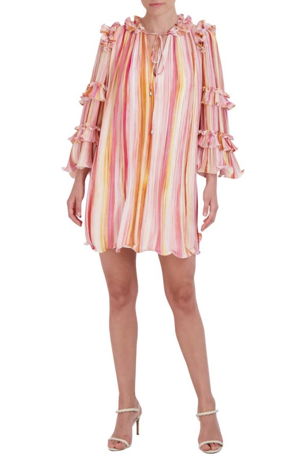 Bcbg Stripe Pleated Ruffle Minidress Multi