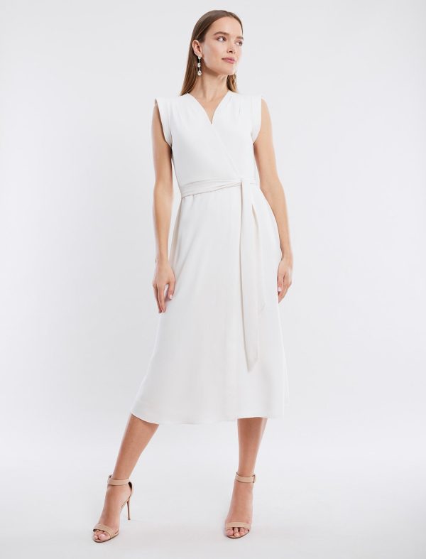 BCBG CECILE CAP SLEEVE MIDI DRESS - GARDENIA