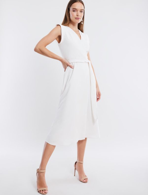 BCBG CECILE CAP SLEEVE MIDI DRESS - GARDENIA - Image 3