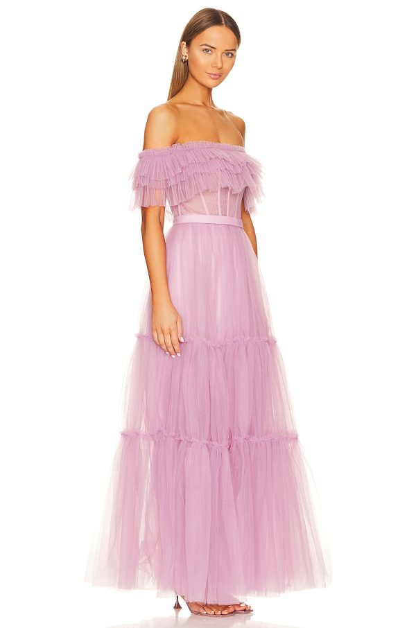 Bcbg Off Shoulder Tiered Gown Lavender Herb - Image 3