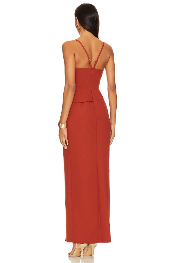 Bcbg V Neck Ruffle Gown Red Ochre - Image 3