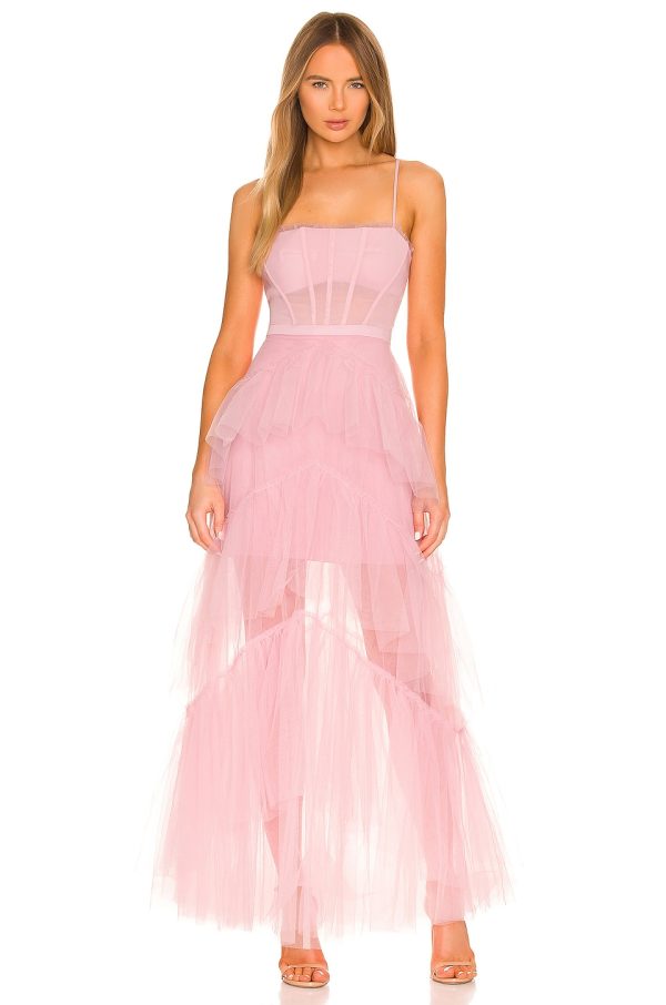 Bcbg Corset Tulle Gown Pink Rose