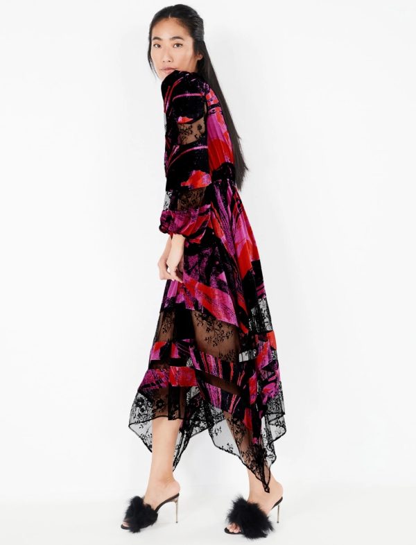 BCBG CECILIA LACE DETAIL DRESS - MAGENTA MARBLE PRINT - Image 2