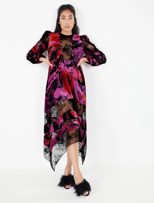 BCBG CECILIA LACE DETAIL DRESS - MAGENTA MARBLE PRINT - Image 3