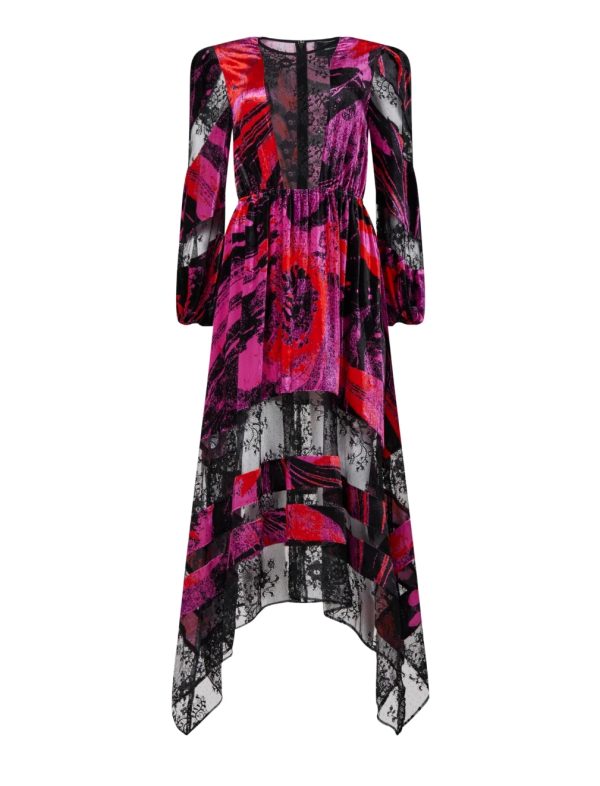 BCBG CECILIA LACE DETAIL DRESS - MAGENTA MARBLE PRINT - Image 5