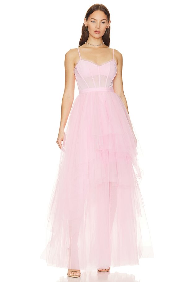 Bcbg Corset Tiered Gown Pink Rose