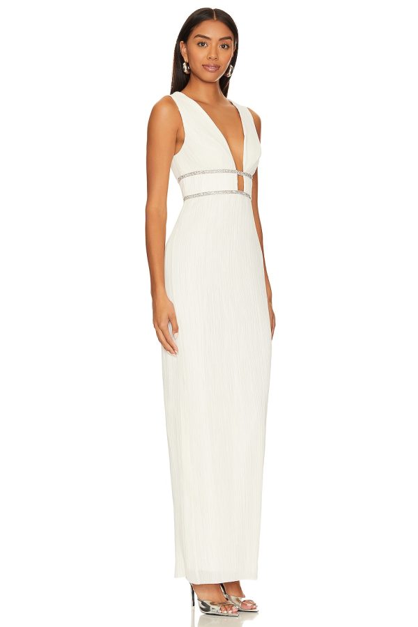 Bcbg V Neck Pleated Gown Gardenia - Image 2