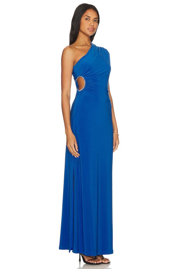 Bcbg One Shoulder Cut Out Gown Blue - Image 2