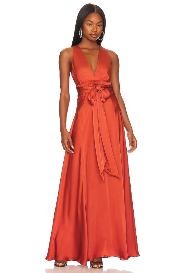 Bcbg Silky Satin Evening Dress Etruscan Red