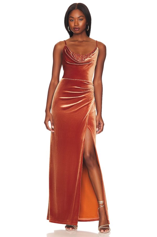 Bcbg Velvet Evening Dress Cinnamon Stick