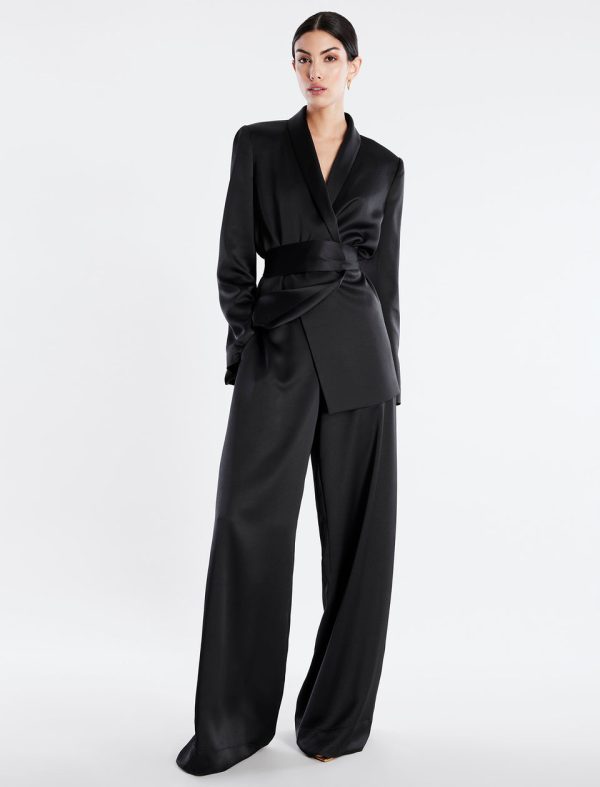 Bcbg Trouser Aire Wide-Leg Satin Black - Image 2