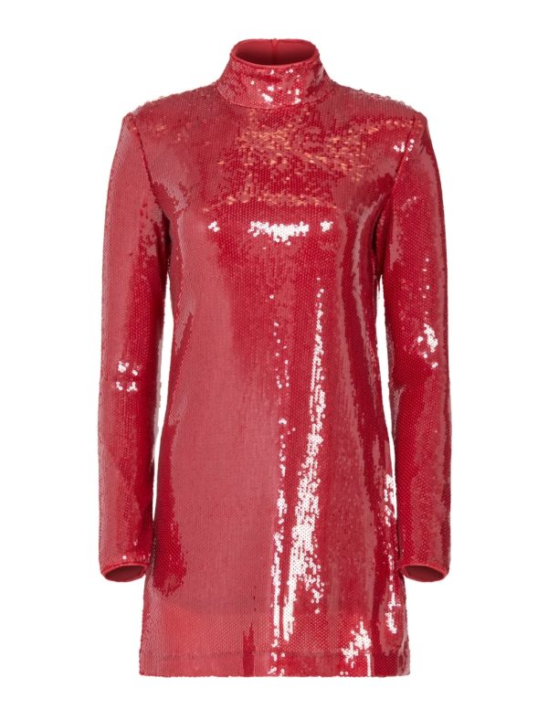 BCBG CELESTINA SEQUIN TURTLENECK DRESS - ADRENALINE RED - Image 5