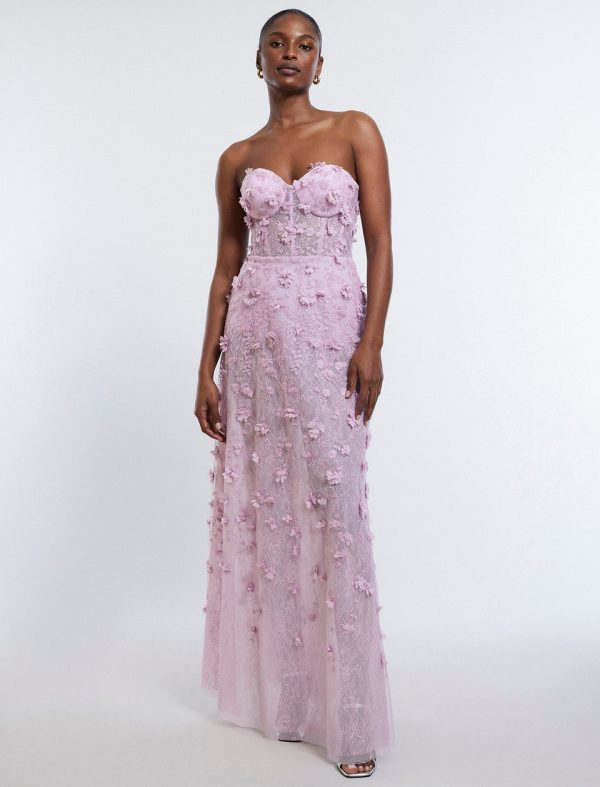 Bcbg Poppy Strapless Floral Applique Gown Fragrant Lilac - Image 2