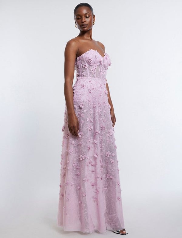 Bcbg Poppy Strapless Floral Applique Gown Fragrant Lilac - Image 3