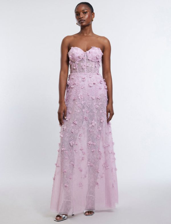 Bcbg Poppy Strapless Floral Applique Gown Fragrant Lilac - Image 5