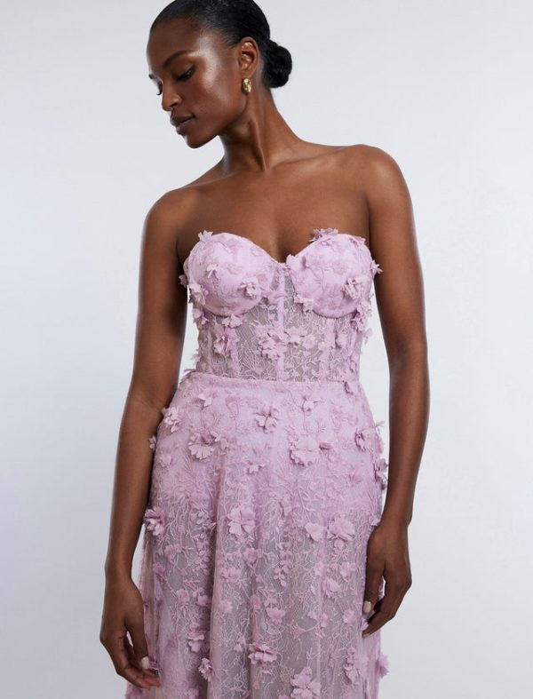 Bcbg Poppy Strapless Floral Applique Gown Fragrant Lilac - Image 6