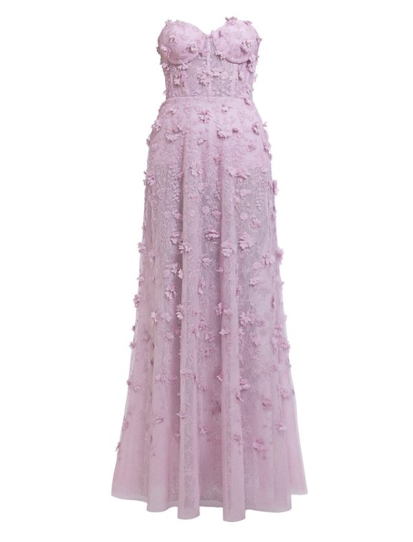 Bcbg Poppy Strapless Floral Applique Gown Fragrant Lilac - Image 7