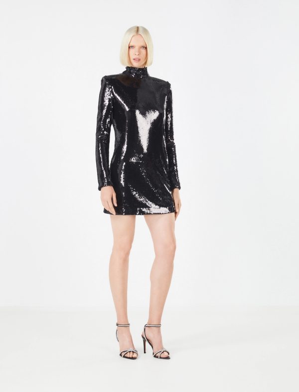 BCBG CELESTINA SEQUIN TURTLENECK DRESS - BLACK BEAUTY