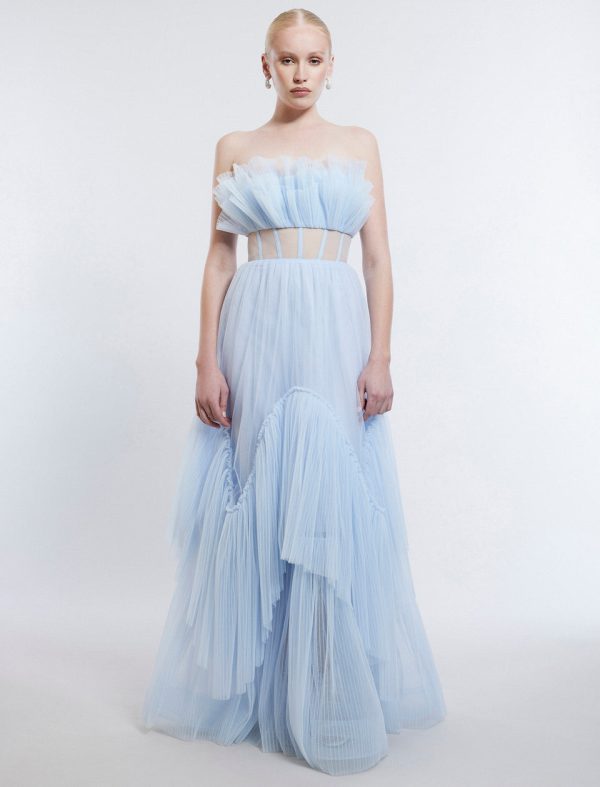 Bcbg Jeanne Strapless Tulle Gown Xenon Blue - Image 2