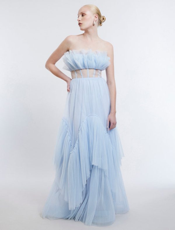 Bcbg Jeanne Strapless Tulle Gown Xenon Blue - Image 5