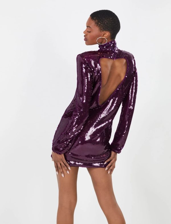 BCBG CELESTINA SEQUIN TURTLENECK DRESS - PLUM - Image 2