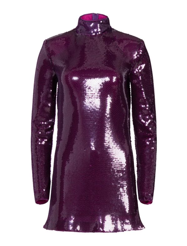 BCBG CELESTINA SEQUIN TURTLENECK DRESS - PLUM - Image 5