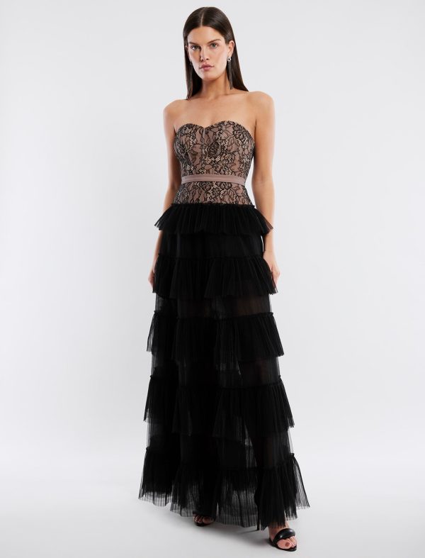 BCBG CERISE RUFFLE EVENING GOWN - BLACK