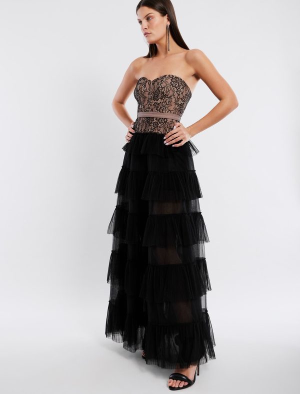 BCBG CERISE RUFFLE EVENING GOWN - BLACK - Image 3