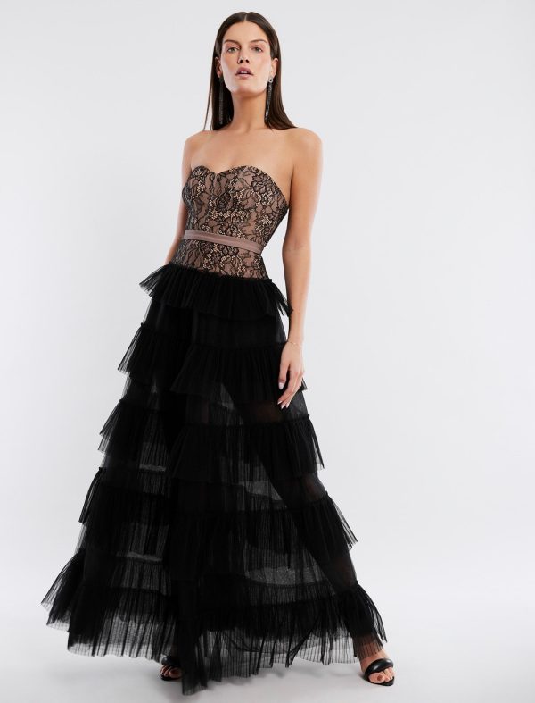 BCBG CERISE RUFFLE EVENING GOWN - BLACK - Image 4