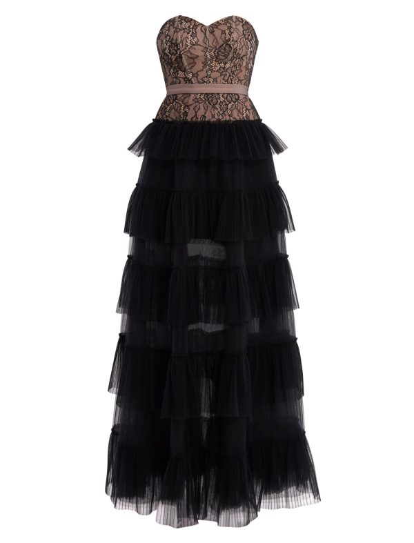 BCBG CERISE RUFFLE EVENING GOWN - BLACK - Image 6