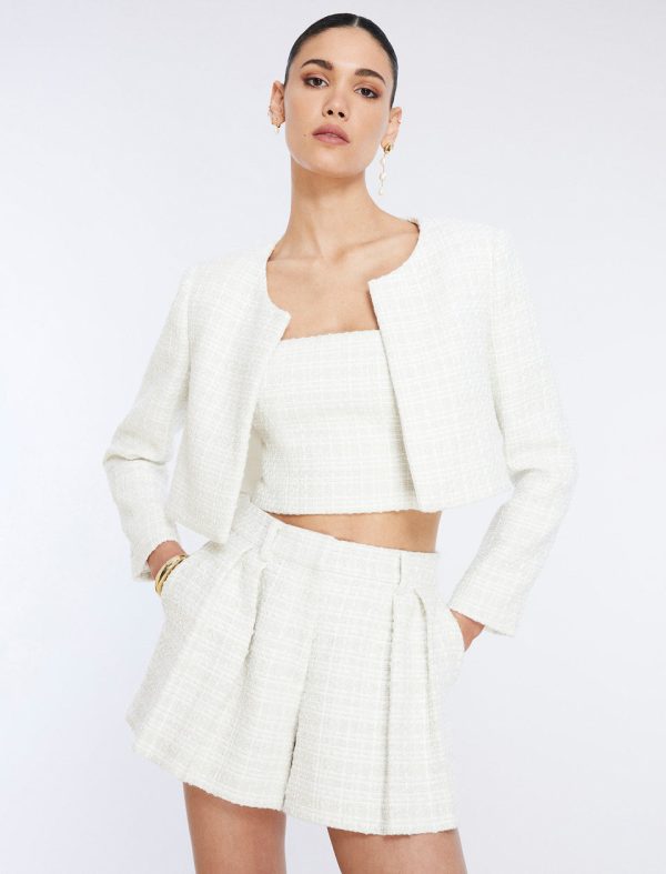 Bcbg Cropped Tweed Jacket Gardenia