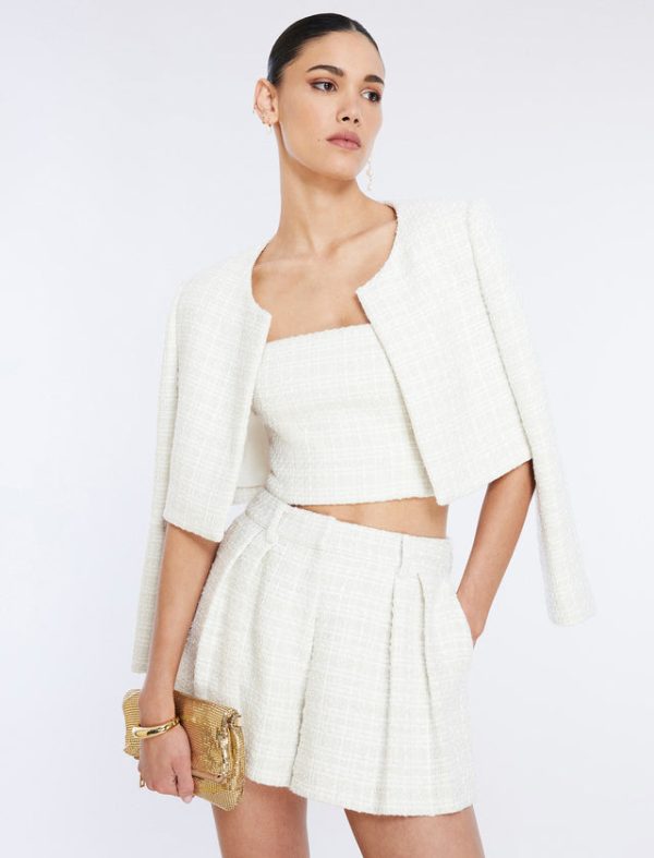 Bcbg Cropped Tweed Jacket Gardenia - Image 6