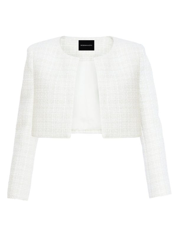 Bcbg Cropped Tweed Jacket Gardenia - Image 7