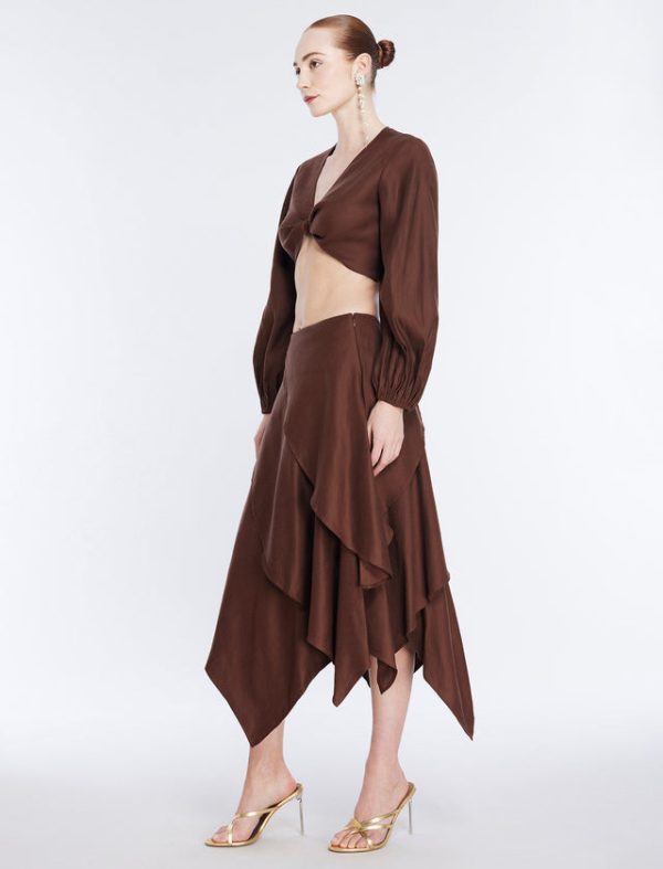 Bcbg Tiered Asymmetrical Skirt Chocolate - Image 3