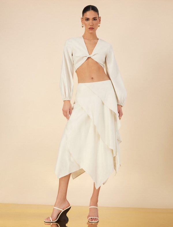 Bcbg Tiered Asymmetrical Skirt Gardenia