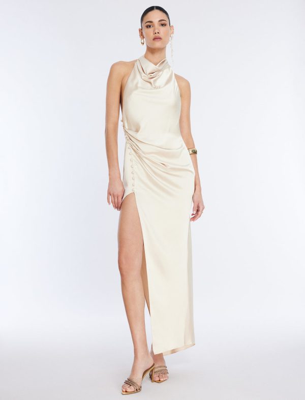 Bcbg Keziah Draped Halter Gown Champagne - Image 2